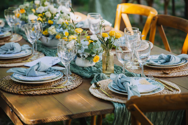 A table prepared to welcome people for a shared meal